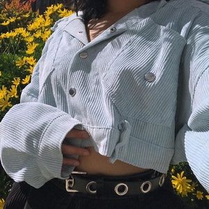 Baby Blue Cropped Button Up